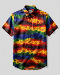 PEACE RAINBOW STRIPE BUTTON-DOWN COLLAR SHIRT - KMTM3006263
