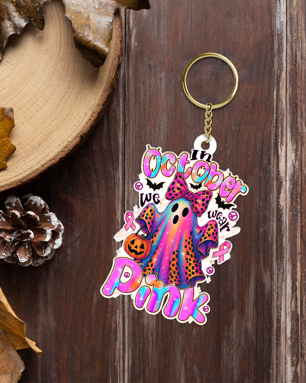 IN OCTOBER WE WEAR PINK BOO BREAST CANCER AWARENESS ORNAMENT & KEYCHAIN - TYTD1308251