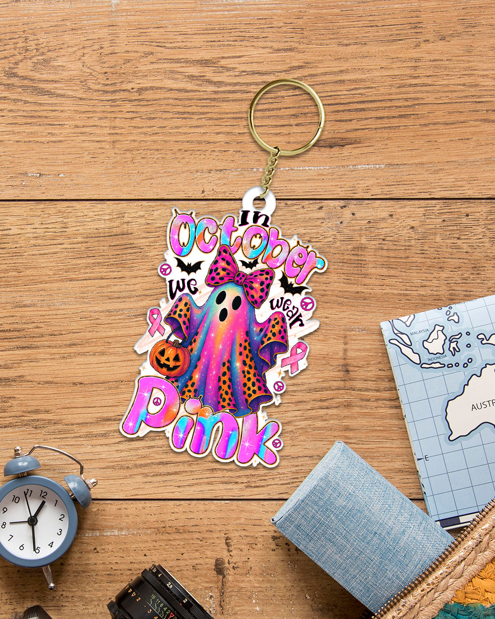 IN OCTOBER WE WEAR PINK BOO BREAST CANCER AWARENESS ORNAMENT & KEYCHAIN - TYTD1308251