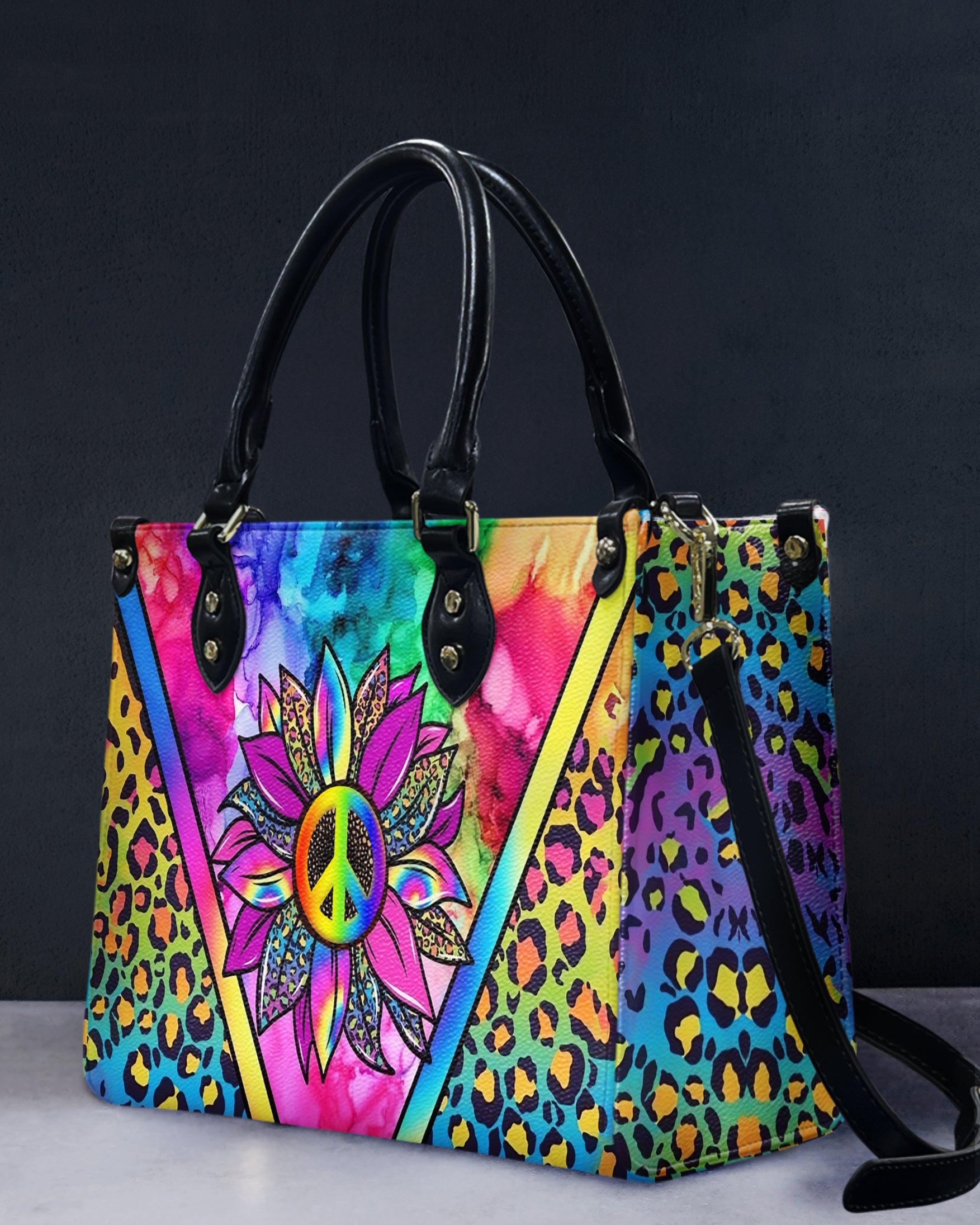 COLORFUL PEACE SUNFLOWER LEATHER HANDBAG - YHHG2412244