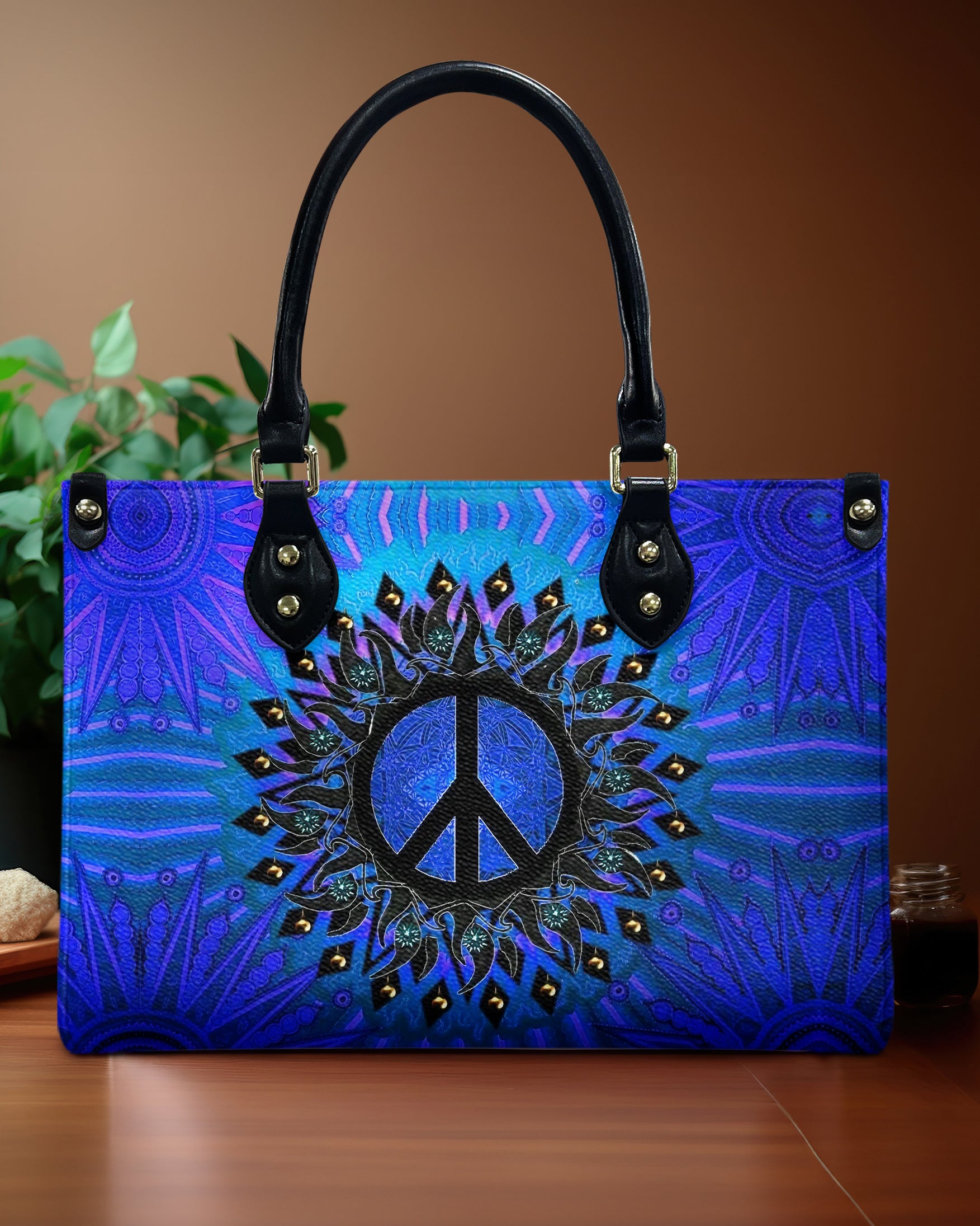 HIPPIE PEACE SYMBOL LEATHER HANDBAG - YHHG0310245