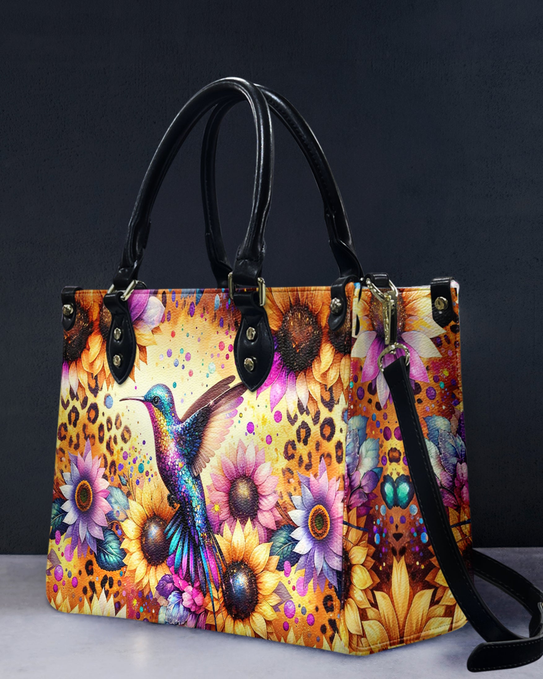 HUMMINGBIRD SUNFLOWERS LEATHER HANDBAG - YHHG2511244