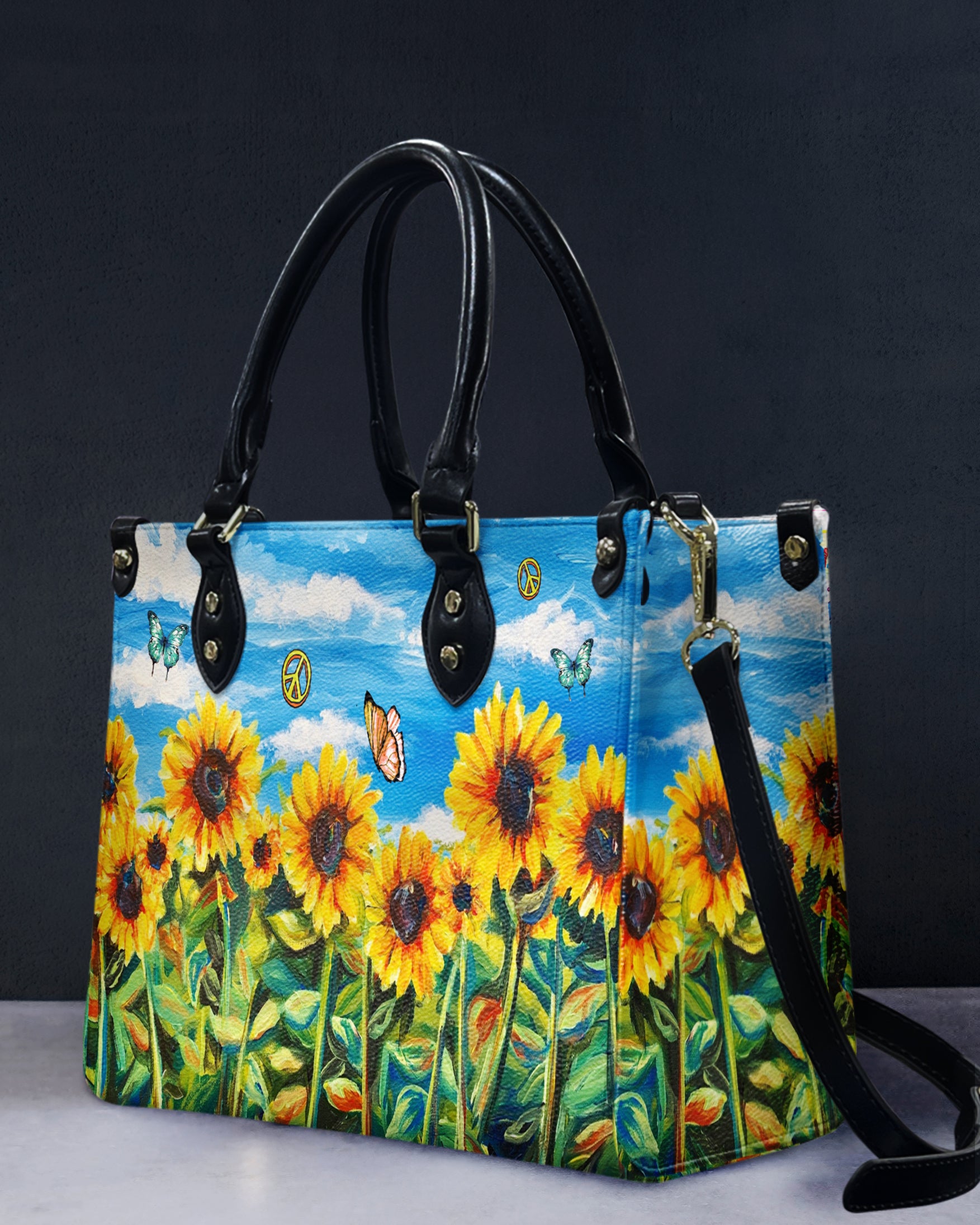 HIPPIE SUNFLOWERS LEATHER HANDBAG - YHHG0411244