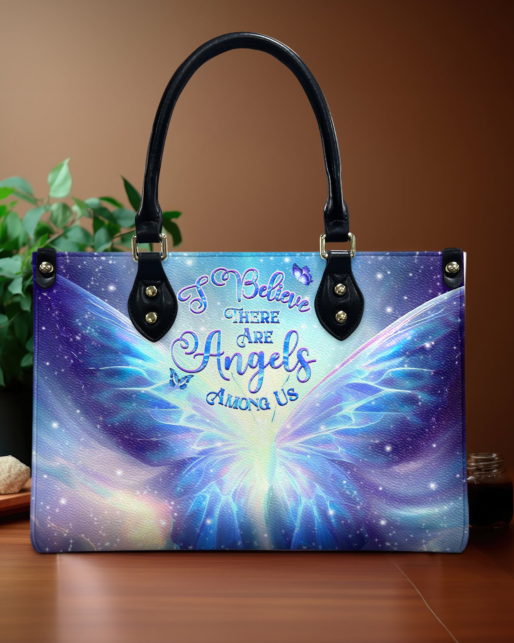 I BELIEVE THERE ARE ANGELS AMONG US LEATHER HANDBAG - YHHG0907242