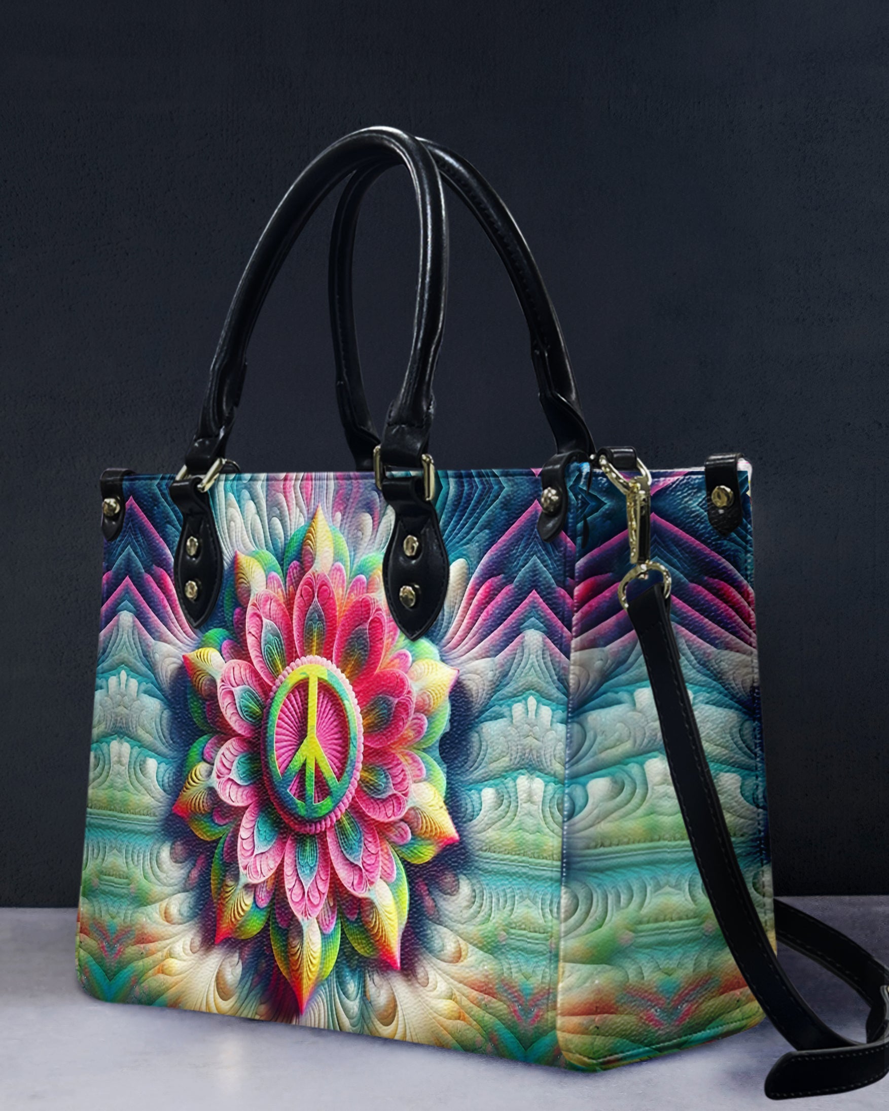 COLORFUL PEACE FLOWER LEATHER HANDBAG - YHHG1212244