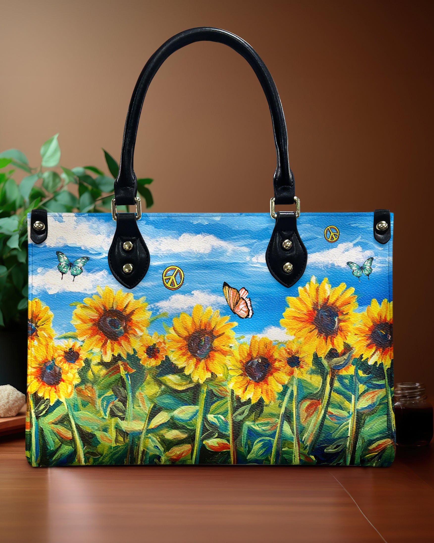 HIPPIE SUNFLOWERS LEATHER HANDBAG - YHHG0411244