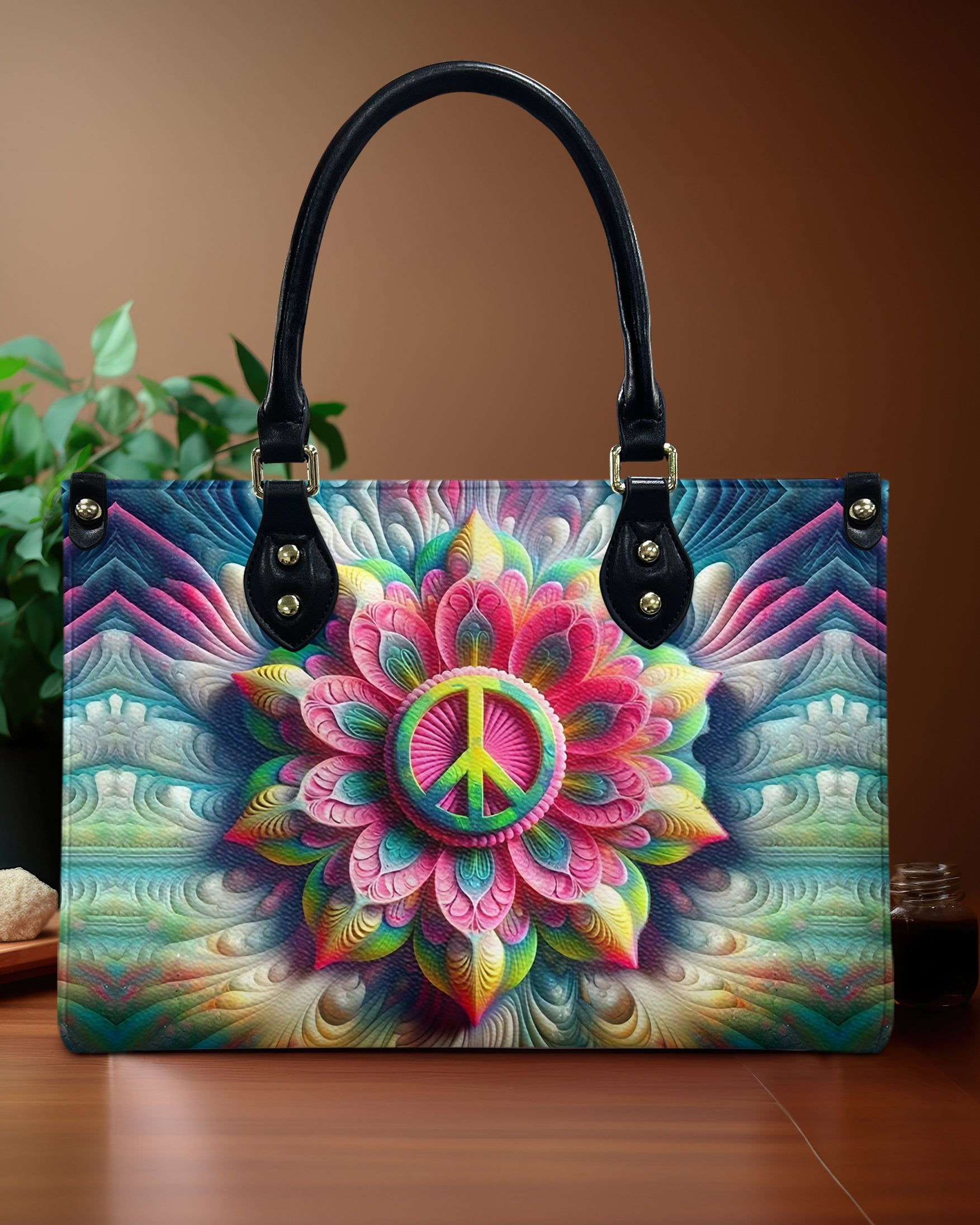 COLORFUL PEACE FLOWER LEATHER HANDBAG - YHHG1212244