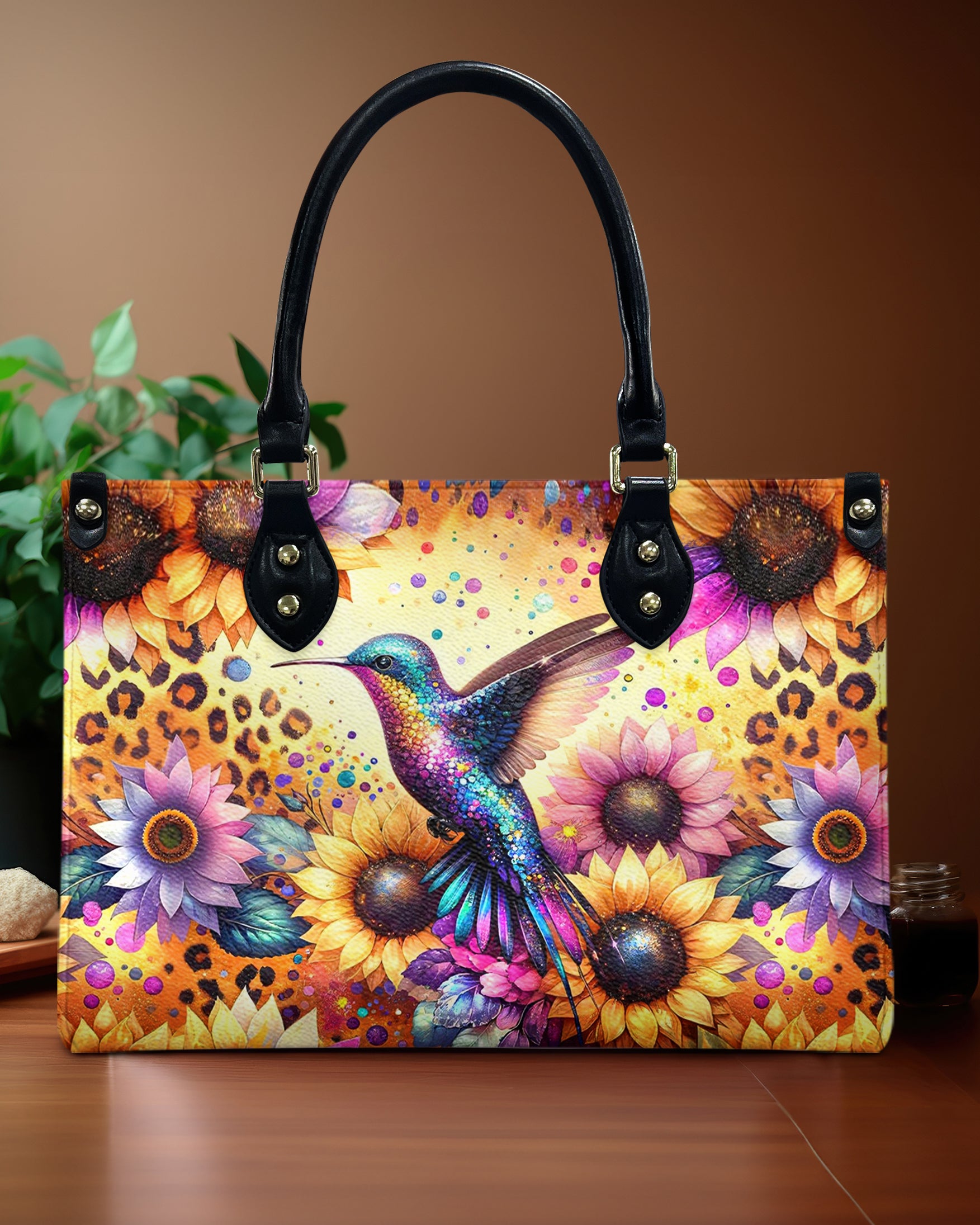 HUMMINGBIRD SUNFLOWERS LEATHER HANDBAG - YHHG2511244