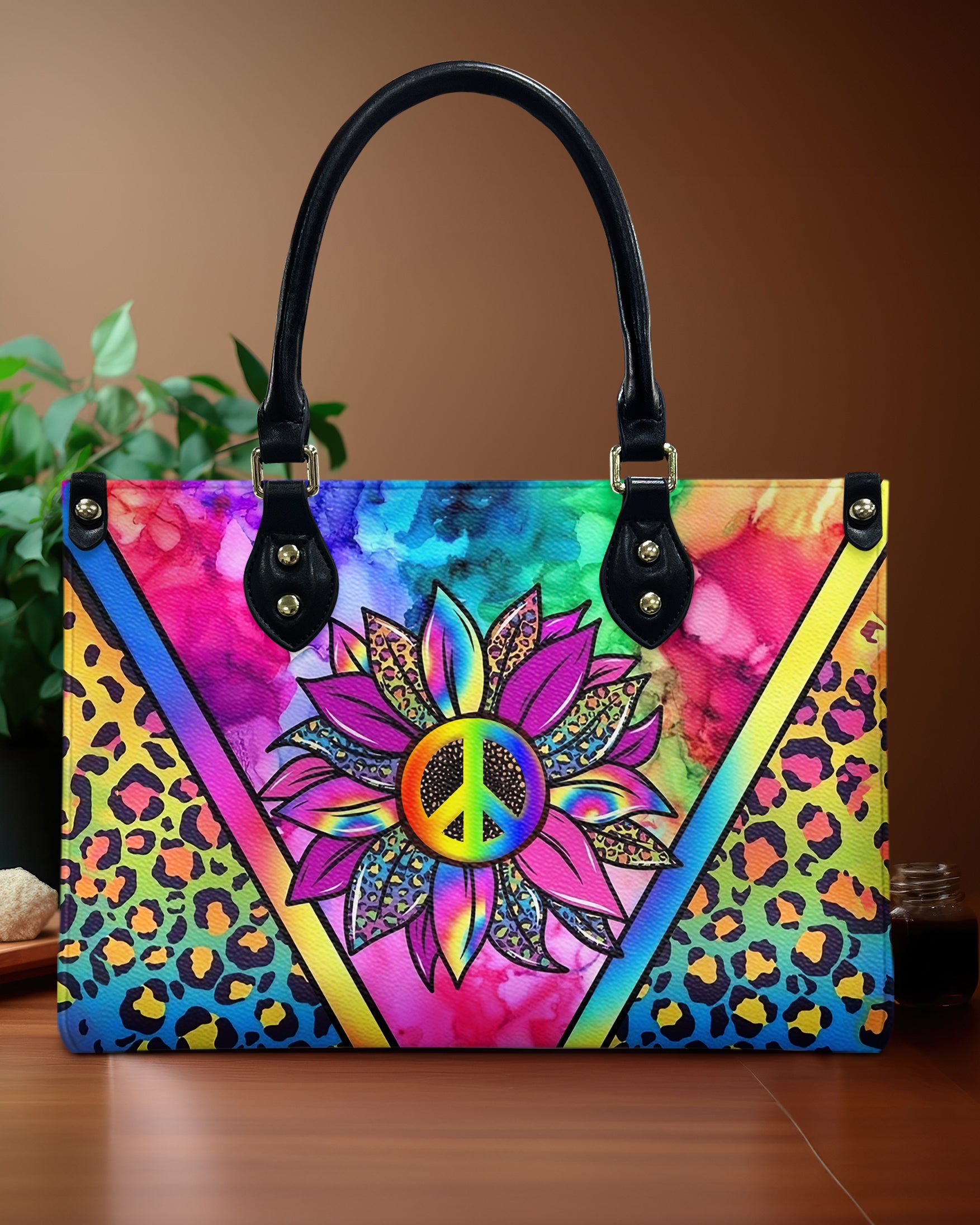 COLORFUL PEACE SUNFLOWER LEATHER HANDBAG - YHHG2412244