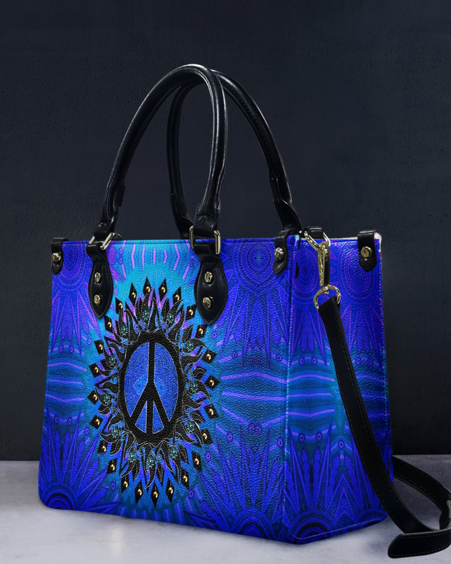 HIPPIE PEACE SYMBOL LEATHER HANDBAG - YHHG0310245