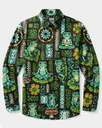 BOHO FROG TRIBAL MOSAIC LONG SLEEVE BUTTON-DOWN SHIRT  - TLNO2808265