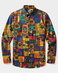COLORFUL PUG DOG MOSAIC LONG SLEEVE BUTTON-DOWN SHIRT - TLNO2208262