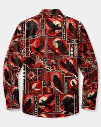 MYSTICAL RAVEN WOODCUT COLLAGE LONG SLEEVE BUTTON-DOWN SHIRT  - TLTW0510263