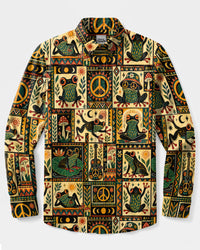 RETRO FROG FOLK ART MOSAIC LONG SLEEVE BUTTON-DOWN SHIRT - TLNO1209262