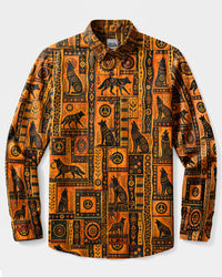 TRIBAL VINTAGE WOLF  PATCHWORK LONG SLEEVE BUTTON-DOWN SHIRT  - TLHG2508263