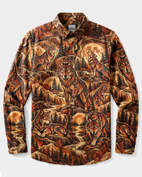 TRIBAL WOLF PATTERN LONG SLEEVE BUTTON-DOWN SHIRT  - TLNT1310263