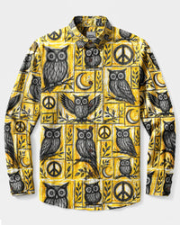 OWL SKETCH PATCHWORK LONG SLEEVE BUTTON-DOWN SHIRT  - TLHG0309264