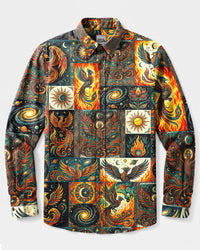 CELESTIAL PHOENIX PATCHWORK LONG SLEEVE BUTTON-DOWN SHIRT - TYLN15092610