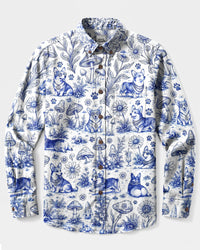 GROOVY CORGI DOG TOILE PRINT LONG SLEEVE BUTTON-DOWN SHIRT - TLNT0809266