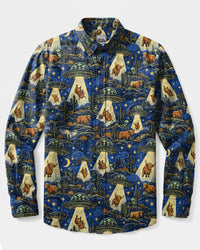 UFO HIGHLAND COW GALAXY LONG SLEEVE BUTTON-DOWN SHIRT - TLTW2210263