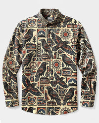 TRIBAL RAVEN MOSAIC LONG SLEEVE BUTTON-DOWN SHIRT  - TLHG2908267