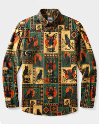 BLACK CAT HALLOWEEN LONG SLEEVE BUTTON-DOWN SHIRT  - TLNT0309269