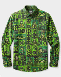 TRIBAL HIPPIE FROG PATCHWORK LONG SLEEVE BUTTON-DOWN SHIRT - TLNT1109268