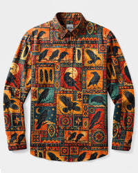 RAVEN MYSTIC CELESTIAL PATCHWORK LONG SLEEVE BUTTON-DOWN SHIRT  - TLNT2909269