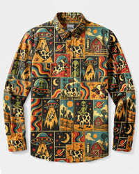 ALIEN COW RETRO LONG SLEEVE BUTTON-DOWN SHIRT - TLHG1609263