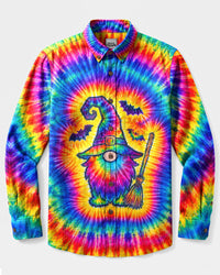 GNOME WITCH HALLOWEEN COLORFUL SWIRL LONG SLEEVE BUTTON-DOWN SHIRT - TLNT1609267