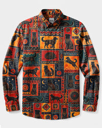 TRIBAL AUSTRALIAN SHEPHERD DOG PATCHWORK LONG SLEEVE BUTTON-DOWN SHIRT - TLNT2108265