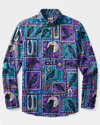 CELESTIAL RAVEN BOHO PATCHWORK LONG SLEEVE BUTTON-DOWN SHIRT  - TLTW0110263