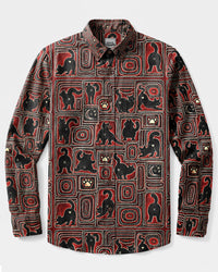 FUNNY CAT BOHO DOTWORK  LONG SLEEVE BUTTON-DOWN SHIRT - TLHG2109264