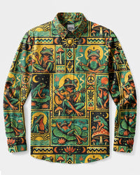 PSYCHEDELIC NATURE FROG RETRO MOSAIC LONG SLEEVE BUTTON-DOWN SHIRT - TLHG1409264