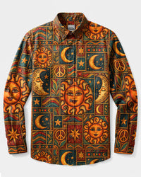 CELESTIAL SUN AND MOON MOSAIC LONG SLEEVE BUTTON-DOWN SHIRT - TLNT1209263