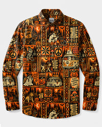 HIPPIE ADVENTURE PATCHWORK HALLOWEEN LONG SLEEVE BUTTON-DOWN SHIRT  - TLTW0809263