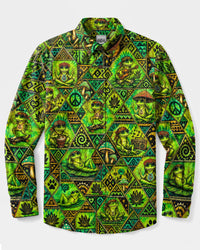 TRIBAL FROG DIAMOND PATCHWORK LONG SLEEVE BUTTON-DOWN SHIRT  - TLNO1510262