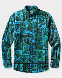 TRIBAL FROG  PATCHWORK LONG SLEEVE BUTTON-DOWN SHIRT  - TLHG2708266