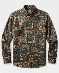 PSYCHEDELIC TRIBAL FROG  PATCHWORK LONG SLEEVE BUTTON-DOWN SHIRT  - TLHG2008266