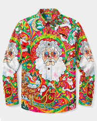 GROOVY SANTA CHRISTMAS LONG SLEEVE BUTTON-DOWN SHIRT - YHLN0110262