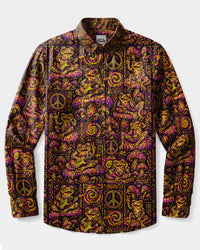 NEON PSYCHEDELIC FROG PATCHWORK LONG SLEEVE BUTTON-DOWN SHIRT - TLTW2008267