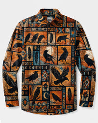 RAVEN MOONLIGHT TRIBAL PATCHWORK LONG SLEEVE BUTTON-DOWN SHIRT  - TLNO2909262
