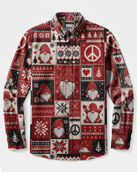 8BIT GNOME CHRISTMAS HIPPIE LONG SLEEVE BUTTON-DOWN COLLAR SHIRT -RITD0210261