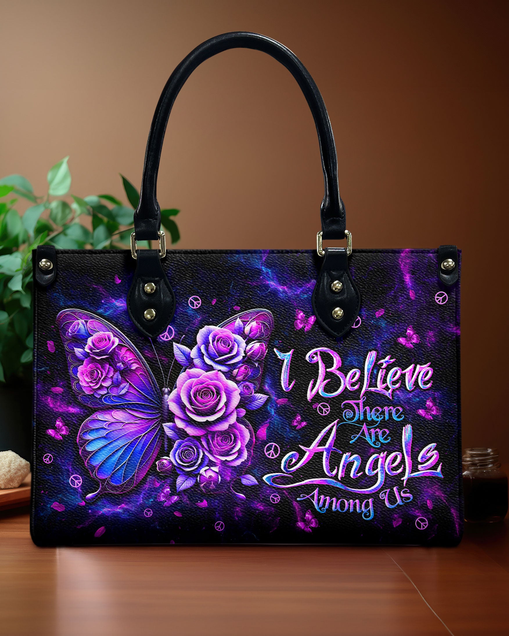 I BELIEVE THERE ARE ANGELS AMONG US BUTTERFLY   LEATHER HANDBAG - TLTW0810245