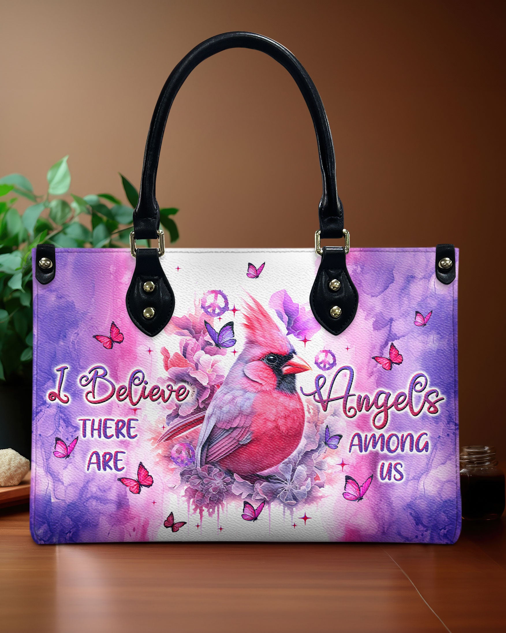 I BELIEVE THERE ARE ANGELS AMONG US CARDINAL LEATHER HANDBAG - TLTW3007244