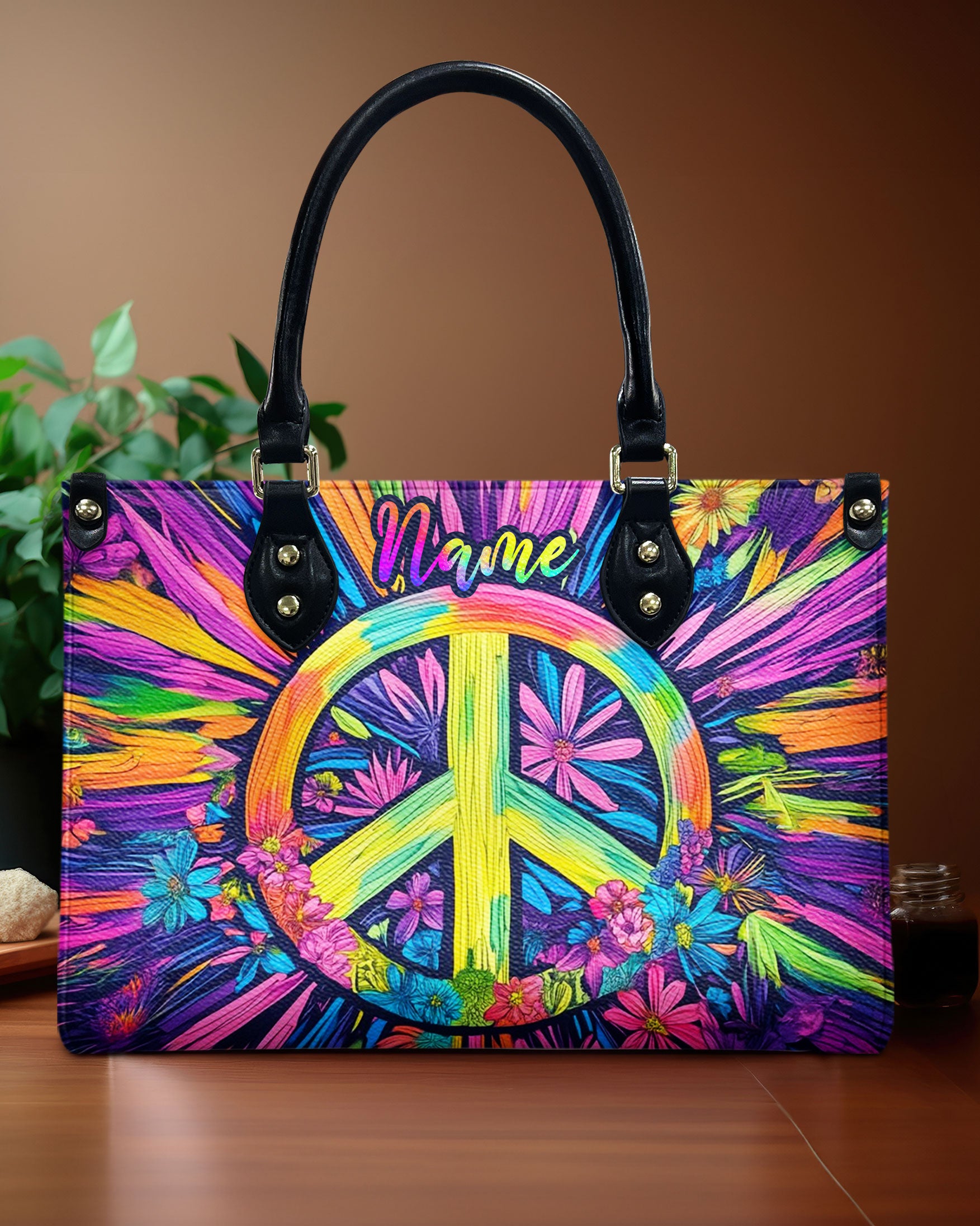 HIPPIE SOUL PEACE FLOWER  LEATHER HANDBAG - TLNZ0212245