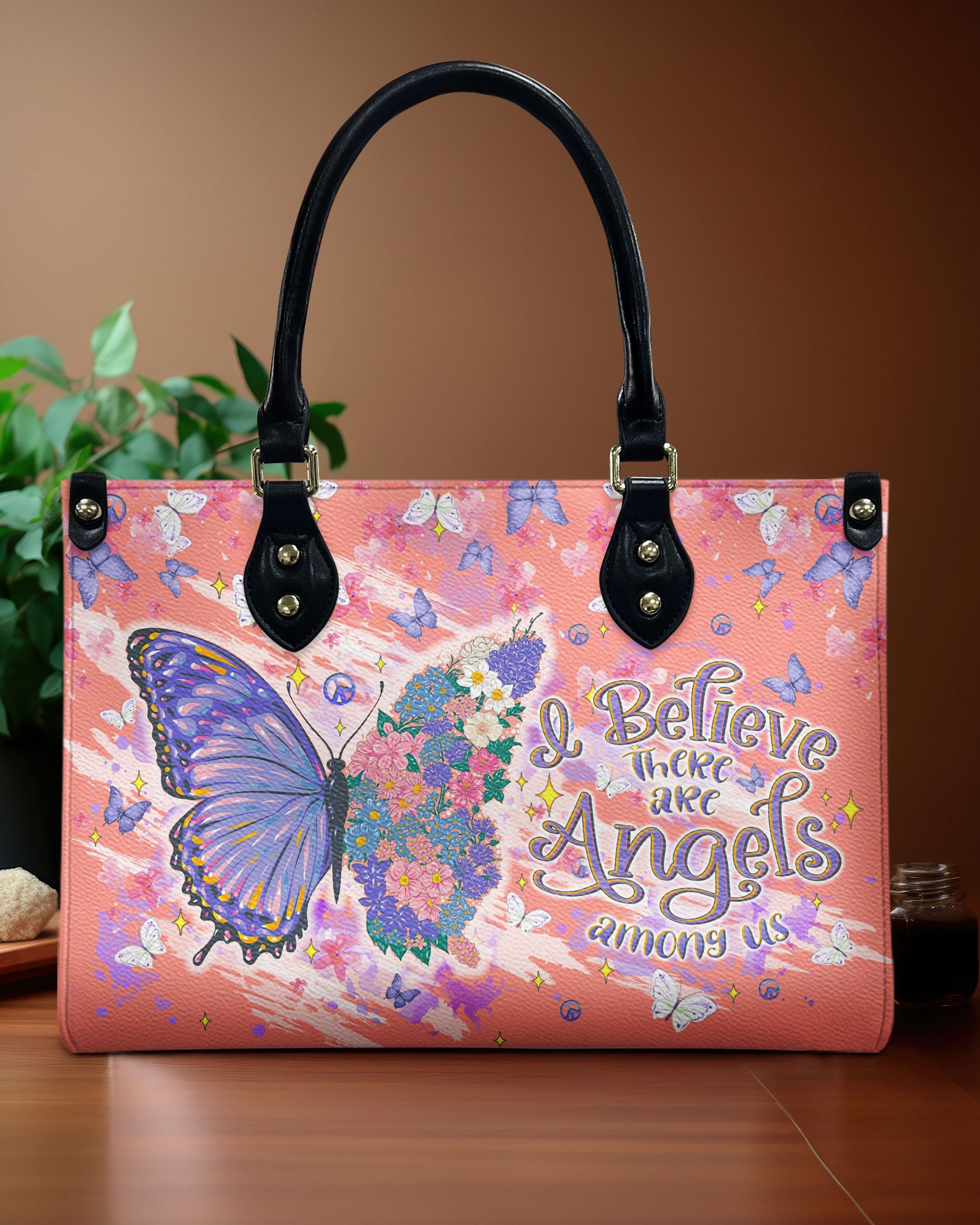 I BELIEVE THERE ARE ANGELS AMONG US BUTTERFLY LEATHER HANDBAG - TLTW1709243