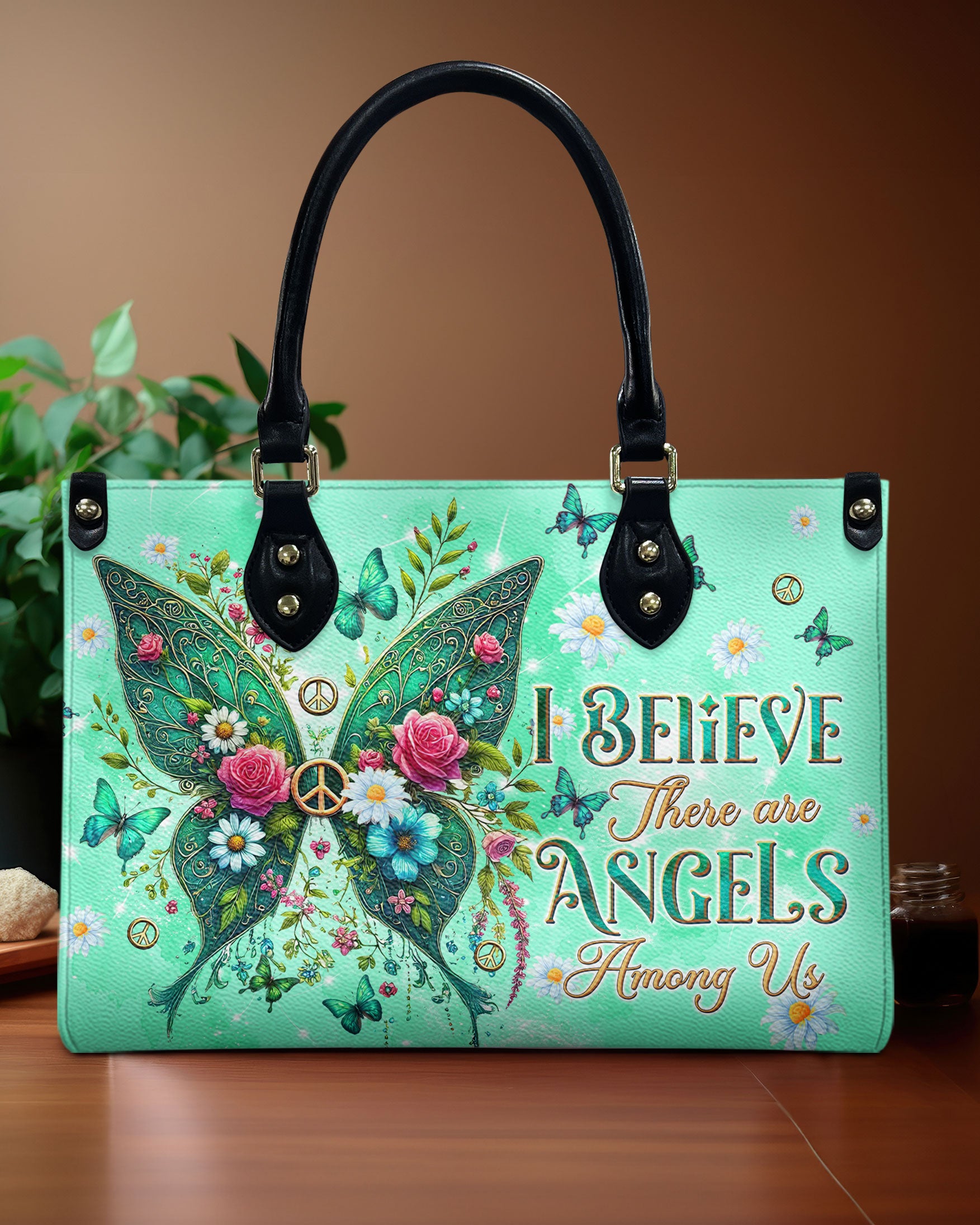 I BELIEVE THERE ARE ANGELS AMONG US WINGS LEATHER HANDBAG - TLTW0608245