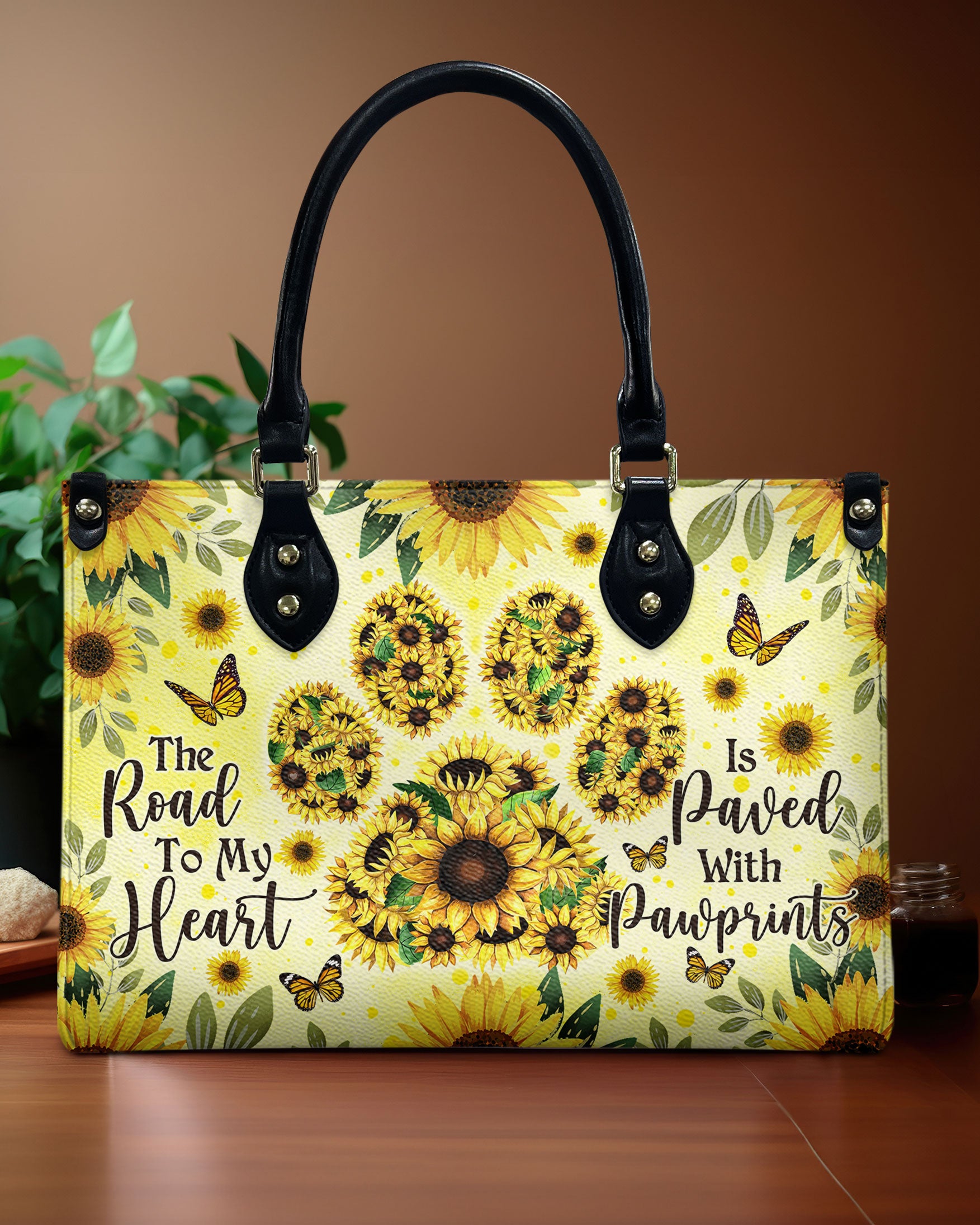 THE ROAD TO MY HEART DOG PAW SUNFLOWER LEATHER HANDBAG - TLNO0407241