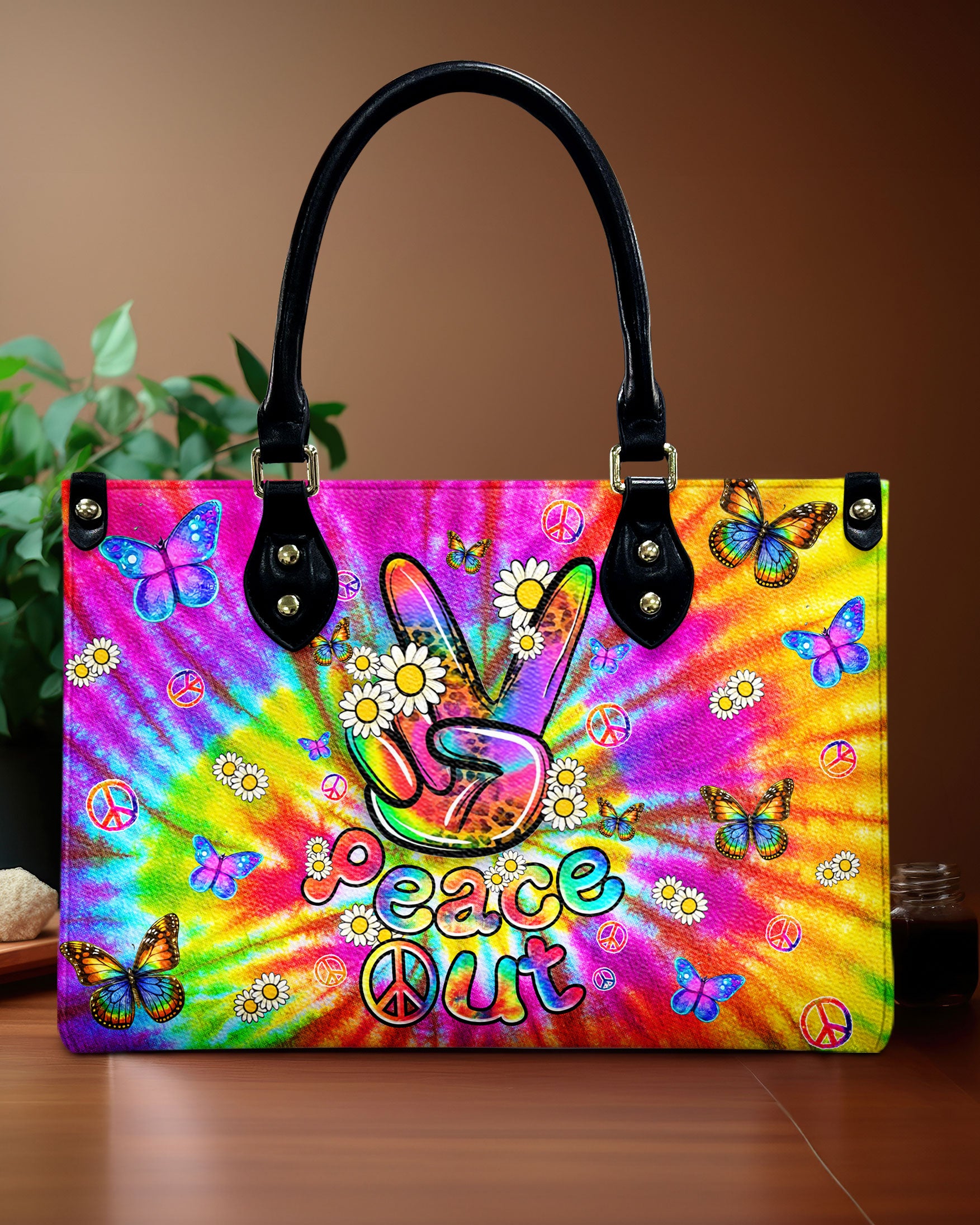 PEACE OUT TIE DYE LEATHER HANDBAG - TLNZ1608244